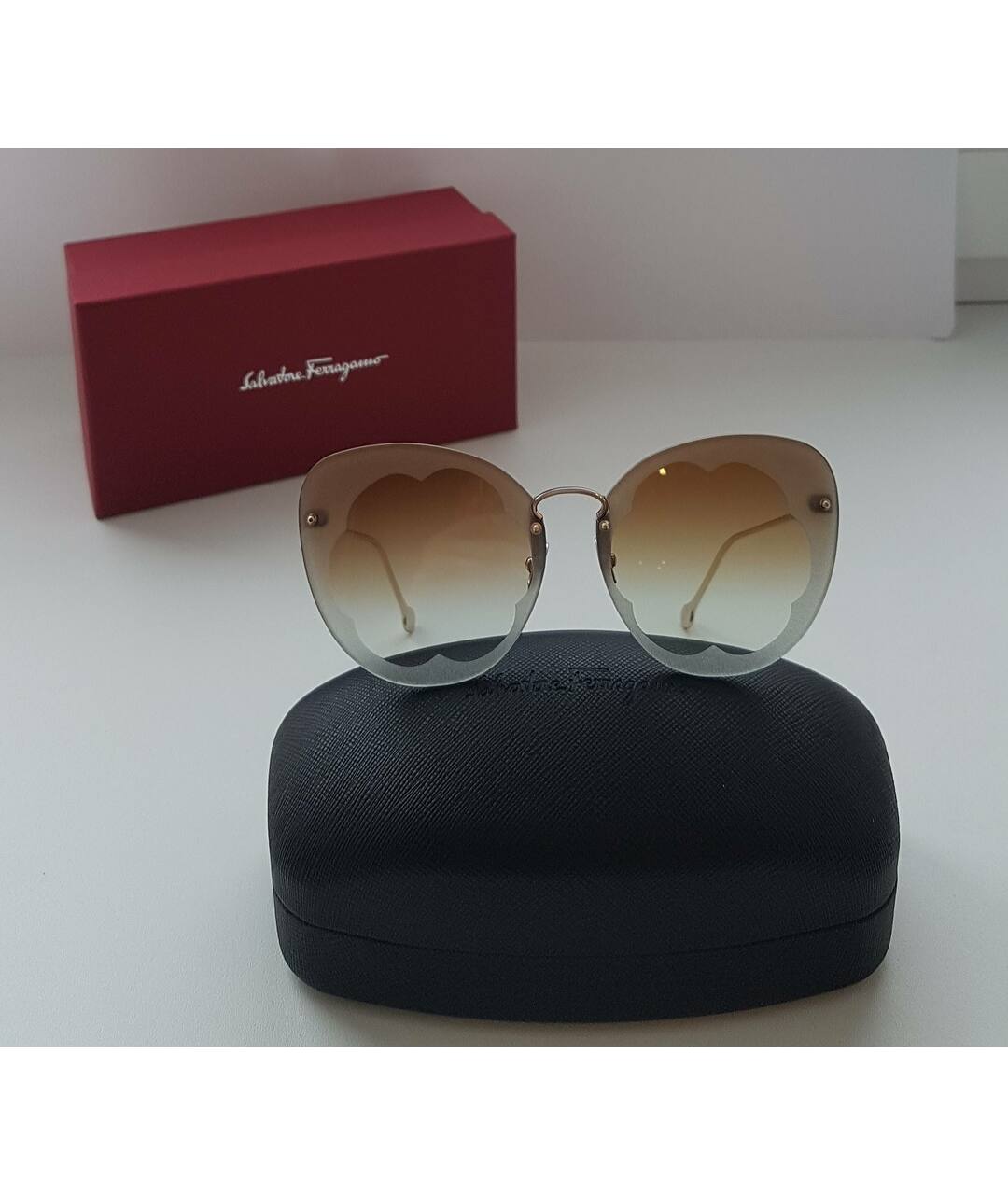 FERRAGAMO Золотые металлические солнцезащитные очки, фото 5