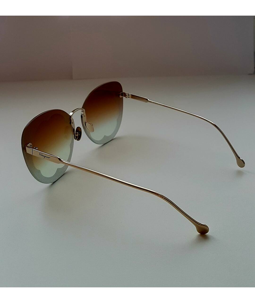 FERRAGAMO Золотые металлические солнцезащитные очки, фото 4