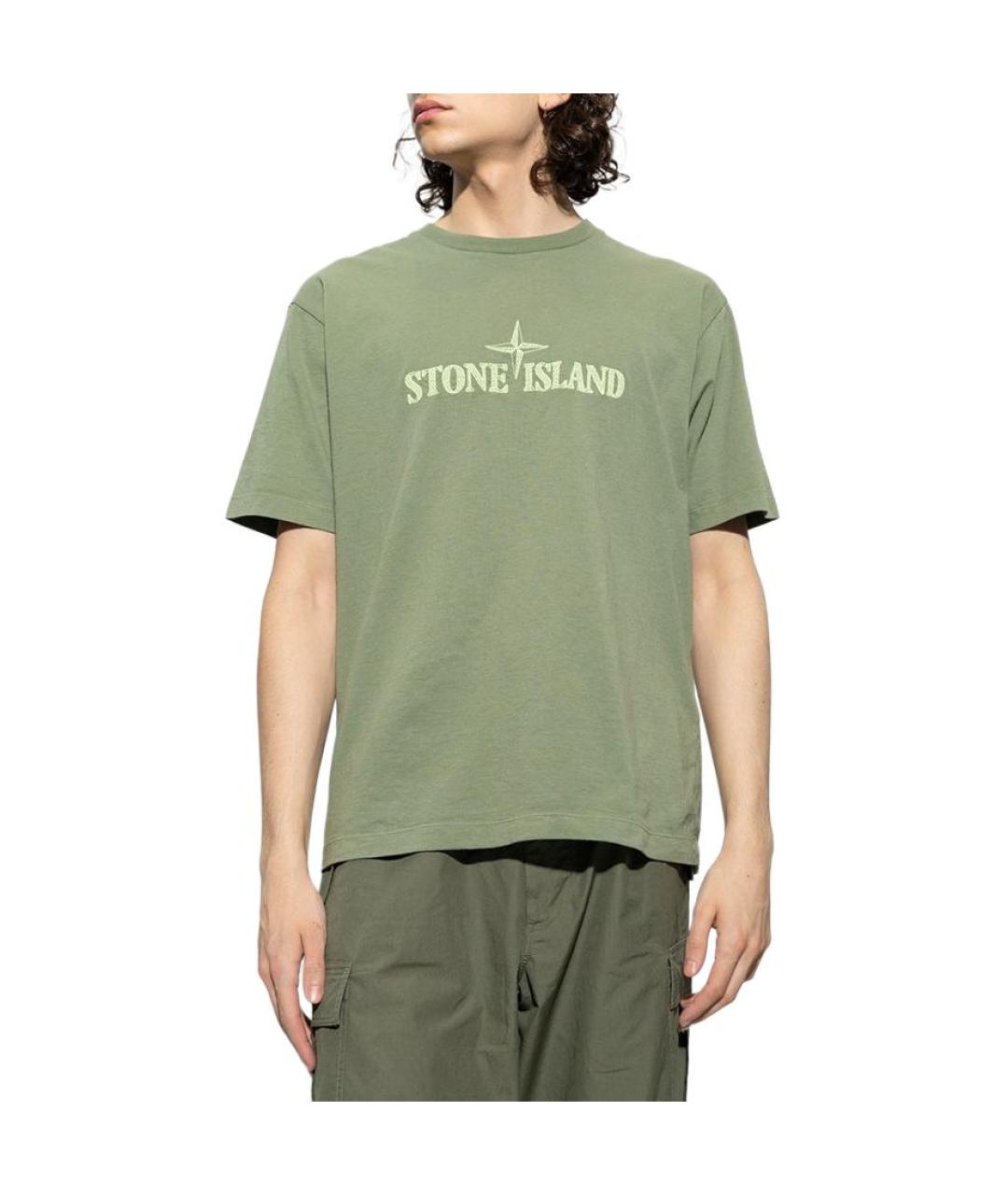 STONE ISLAND Зеленая хлопковая футболка, фото 3