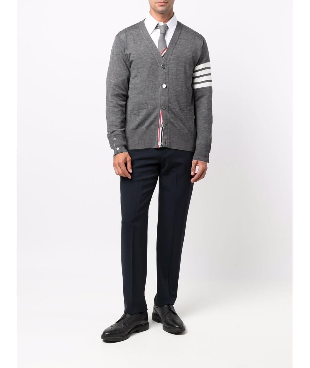 THOM BROWNE Серый шерстяной кардиган, фото 5