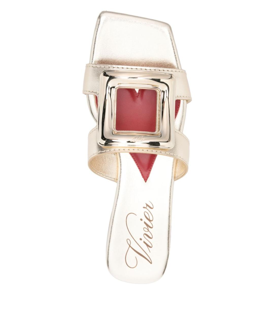 ROGER VIVIER Золотые кожаные шлепанцы, фото 2