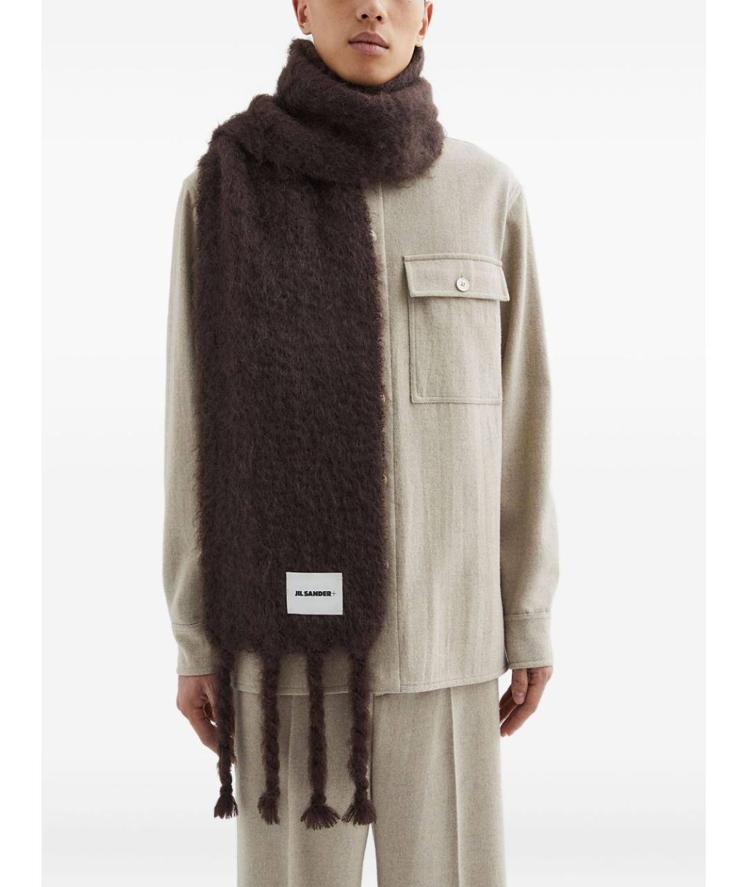 JIL SANDER Коричневый шерстяной шарф, фото 3