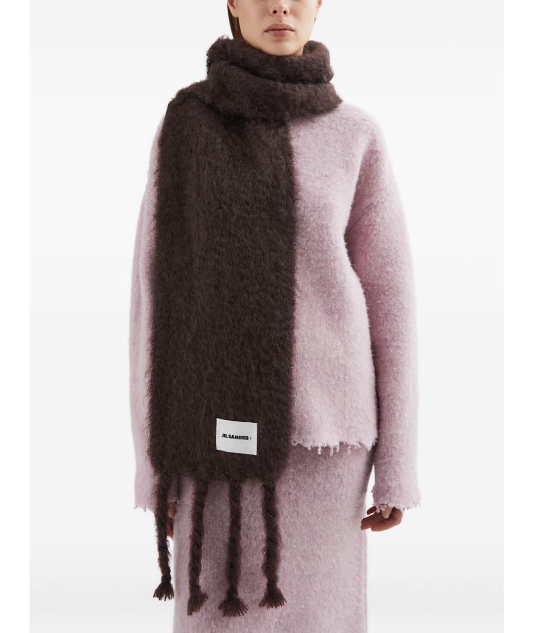 JIL SANDER Коричневый шерстяной шарф, фото 2