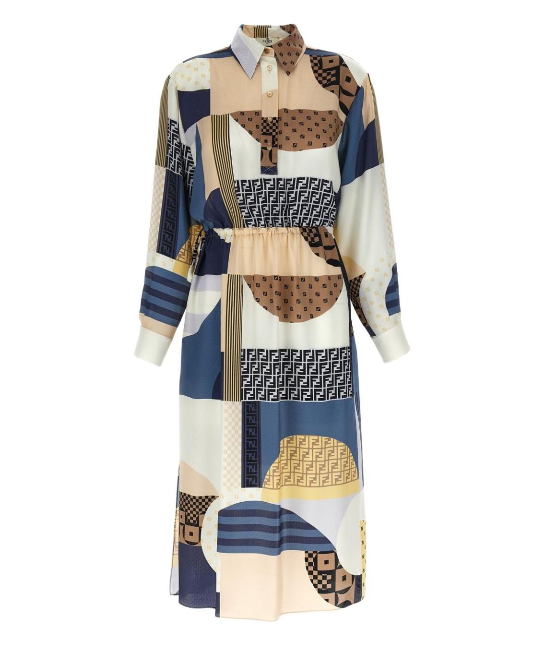 FENDI Мульти шелковое повседневное платье, фото 1