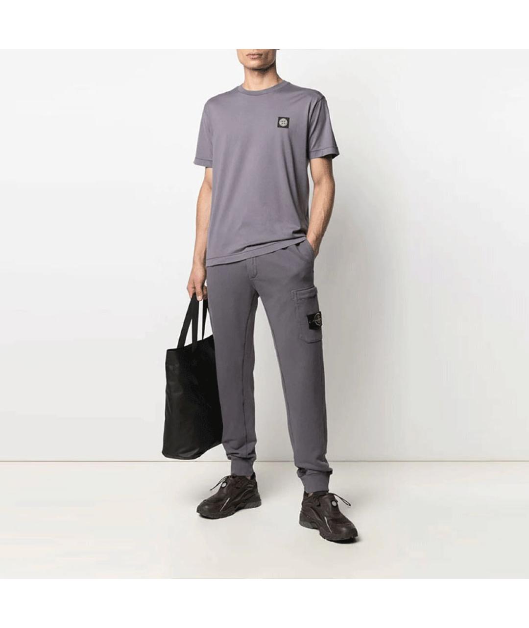 STONE ISLAND Серые хлопковые повседневные брюки, фото 3
