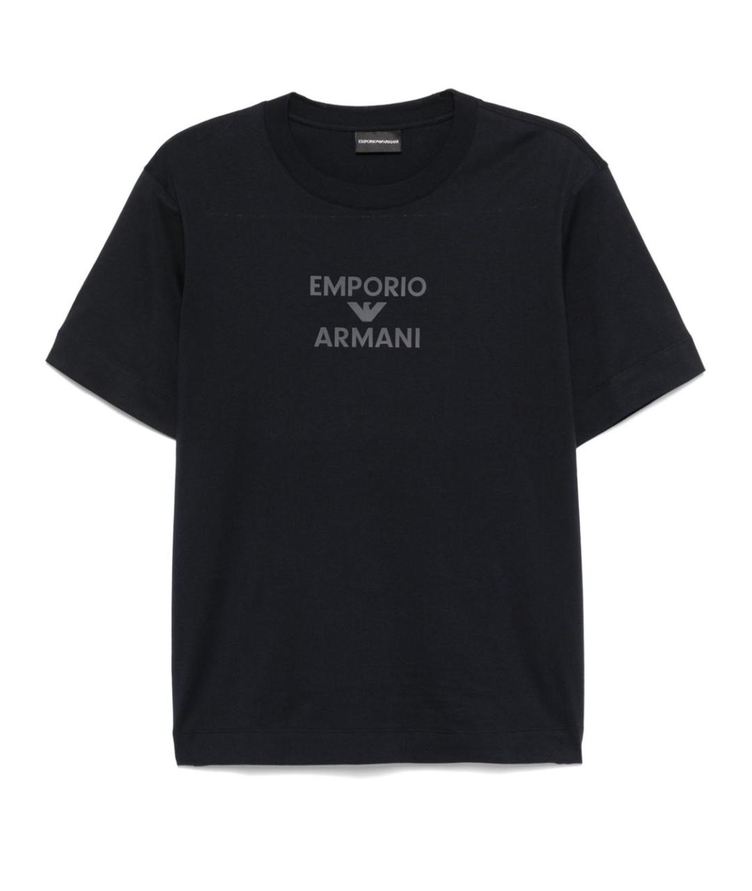 EMPORIO ARMANI Темно-синяя хлопковая футболка, фото 1