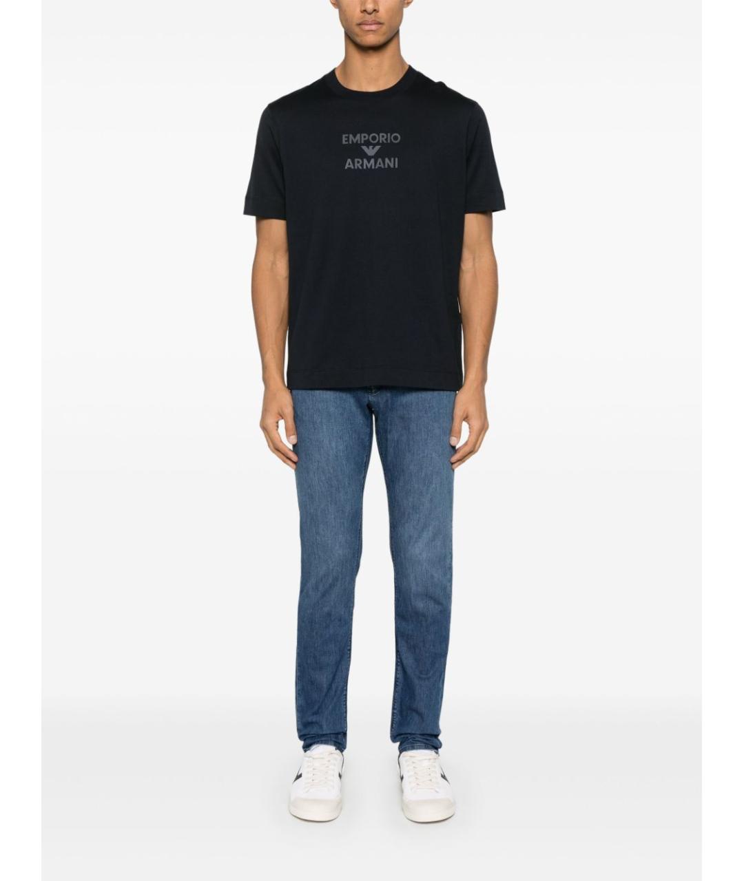 EMPORIO ARMANI Темно-синяя хлопковая футболка, фото 4