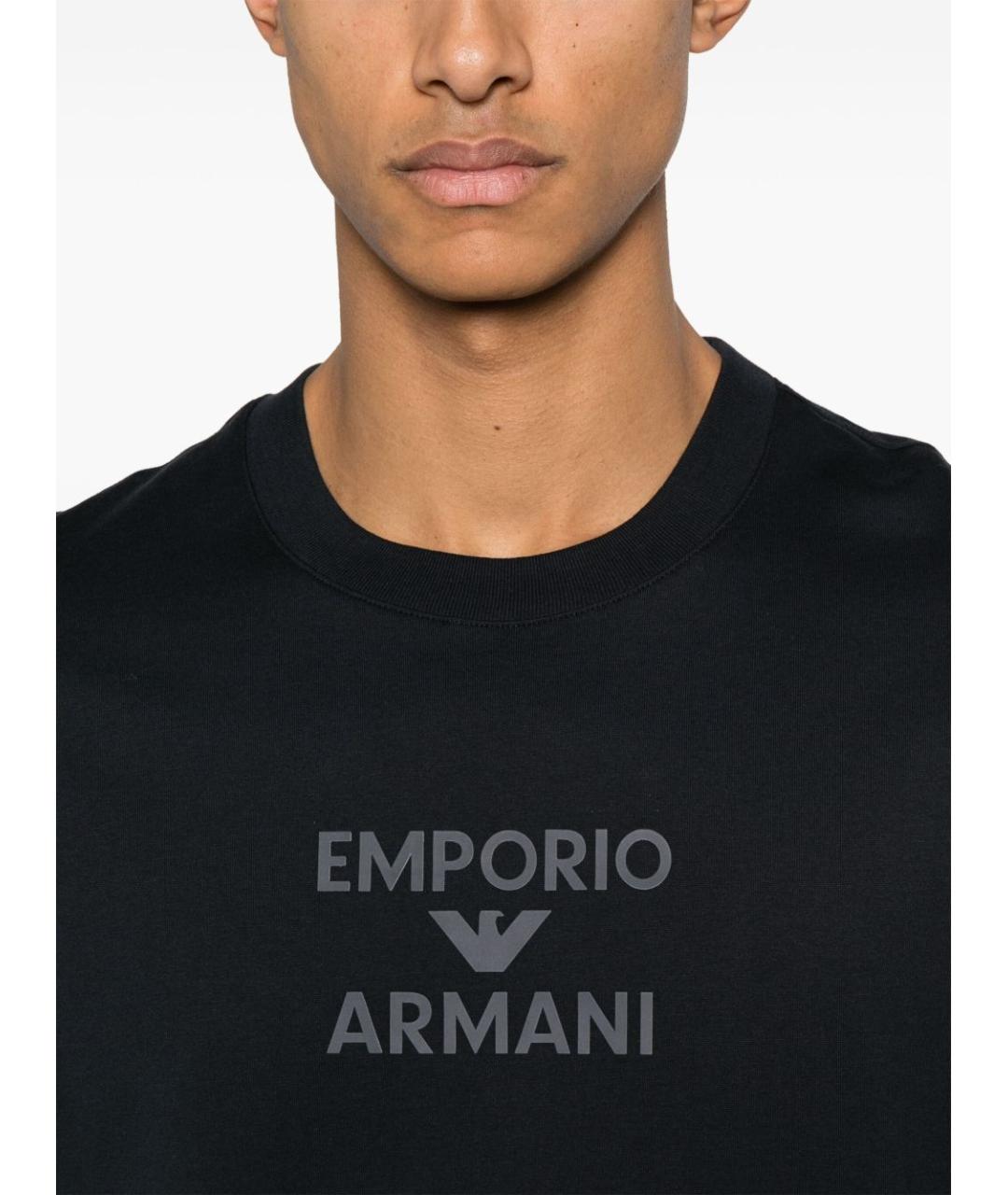 EMPORIO ARMANI Темно-синяя хлопковая футболка, фото 3
