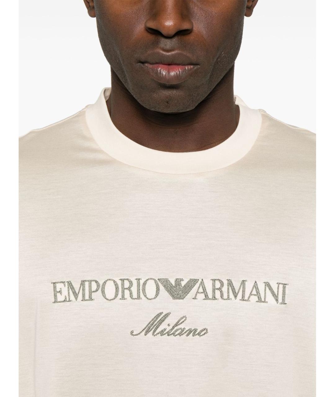 EMPORIO ARMANI Бежевая хлопковая футболка, фото 3