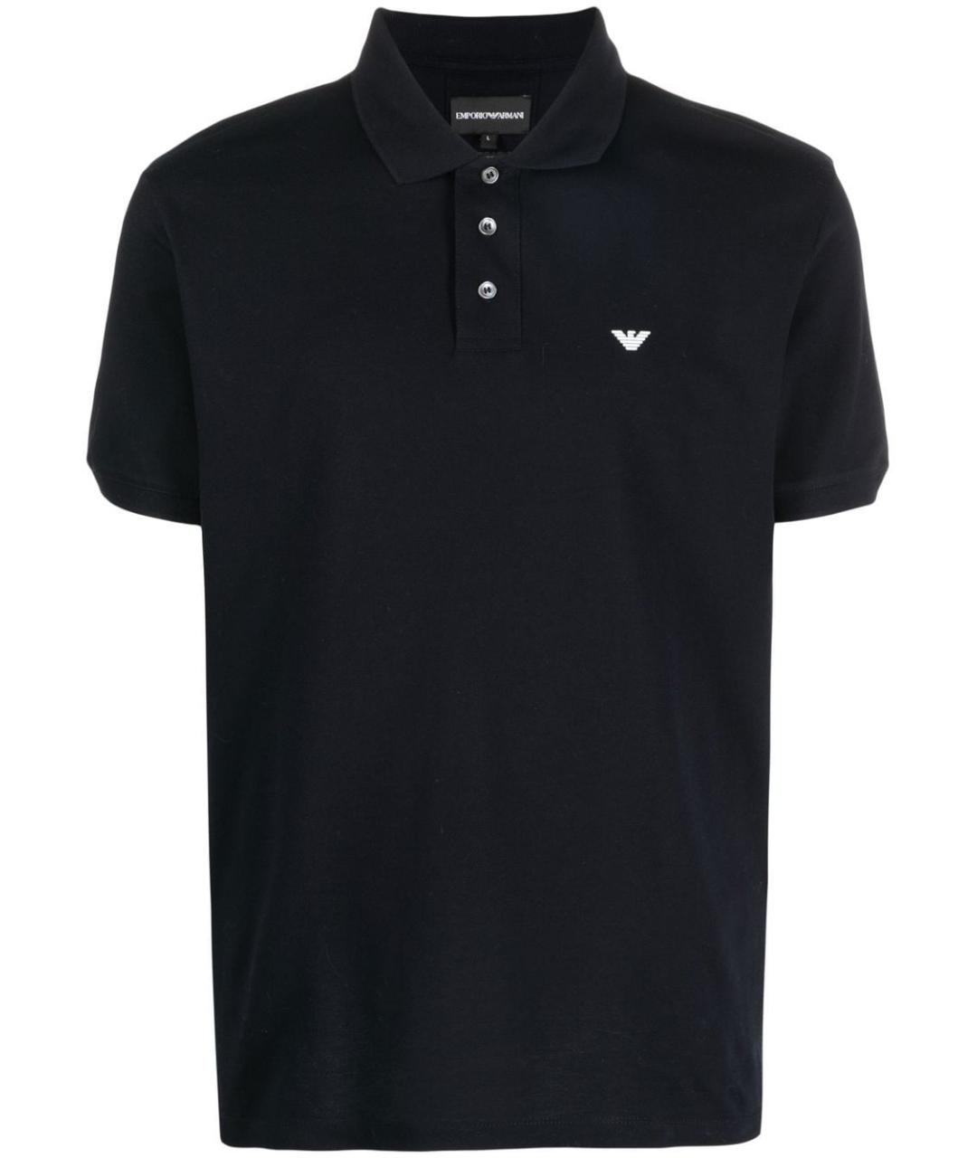 EMPORIO ARMANI Темно-синее хлопковое поло с коротким рукавом, фото 1