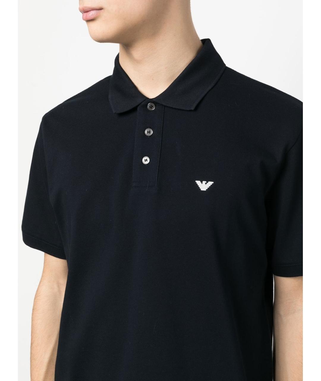 EMPORIO ARMANI Темно-синее хлопковое поло с коротким рукавом, фото 3