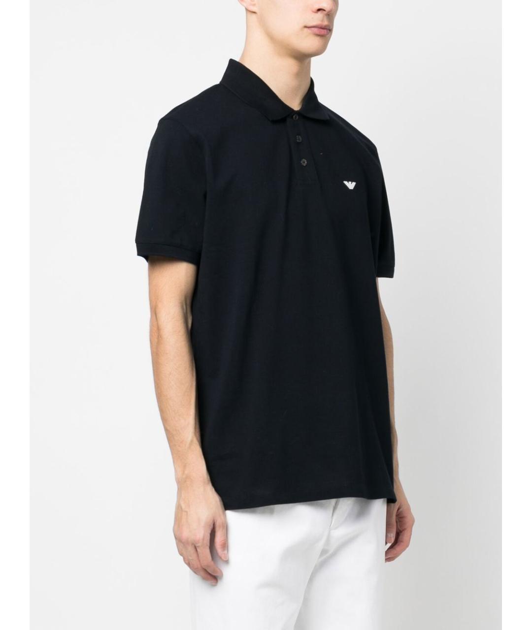 EMPORIO ARMANI Темно-синее хлопковое поло с коротким рукавом, фото 2
