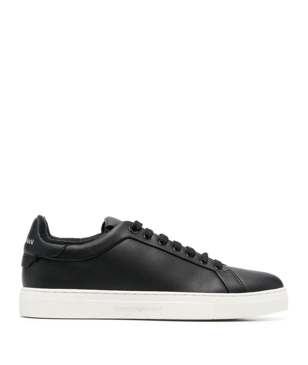 EMPORIO ARMANI Черные кожаные низкие кроссовки / кеды, фото 1