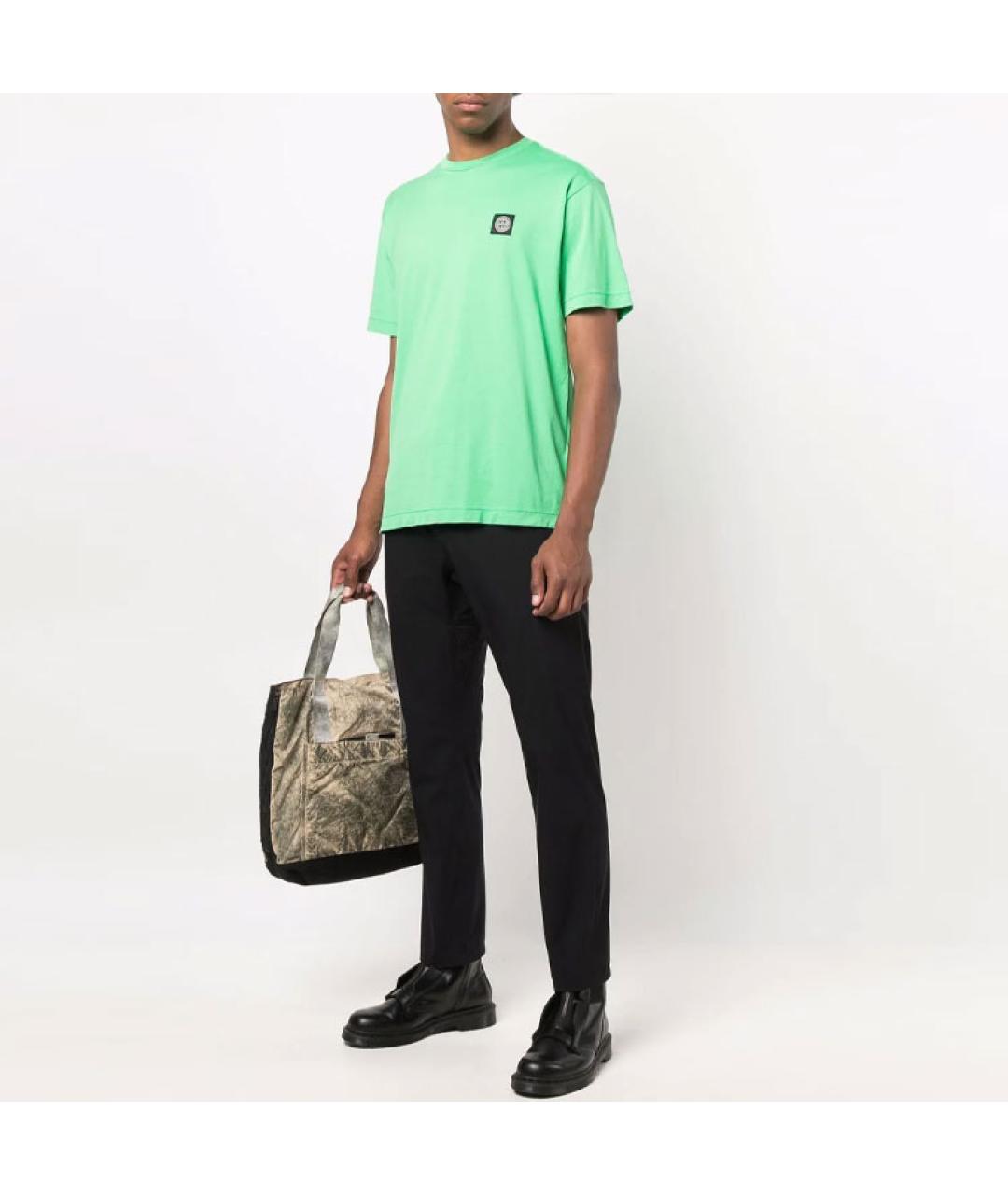 STONE ISLAND Зеленая хлопковая футболка, фото 2
