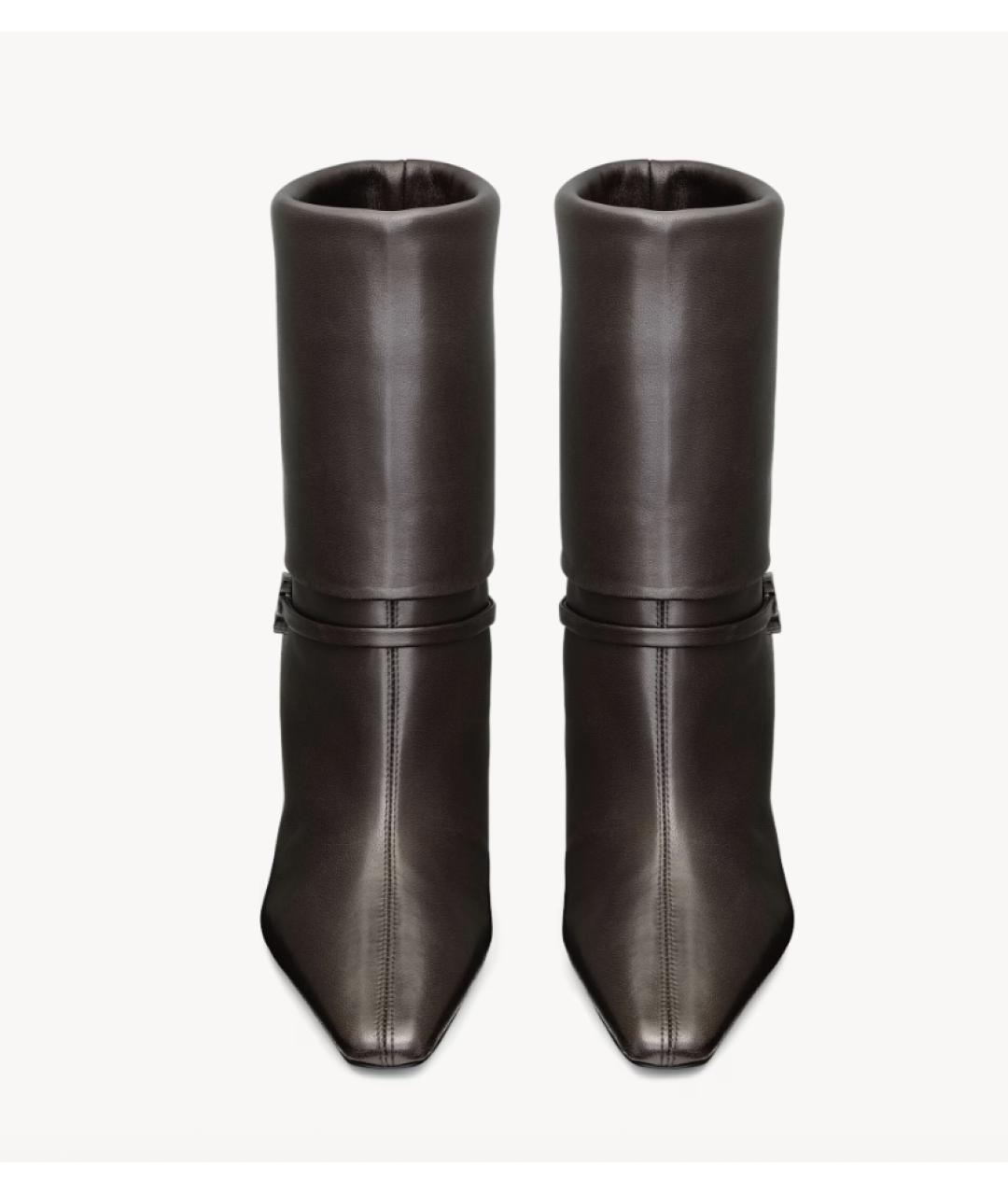 SAINT LAURENT Коричневые кожаные ботильоны, фото 2