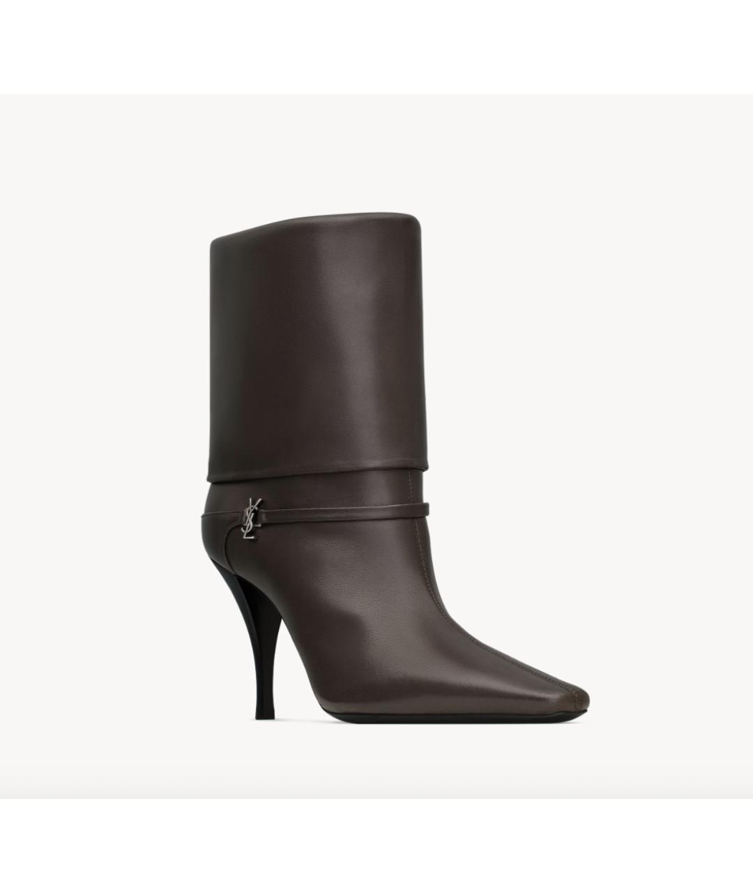 SAINT LAURENT Коричневые кожаные ботильоны, фото 3