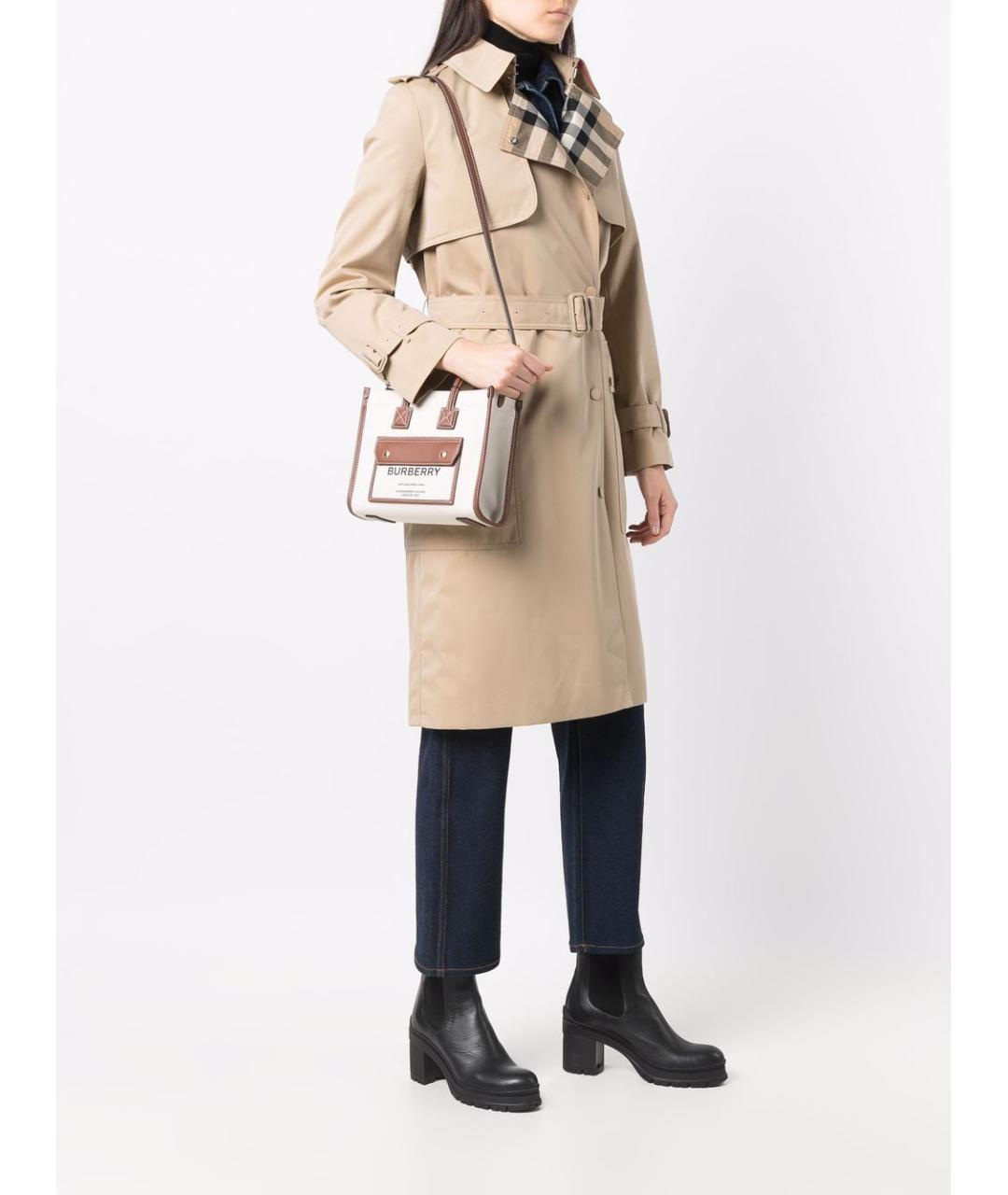 BURBERRY Белая тканевая сумка тоут, фото 5