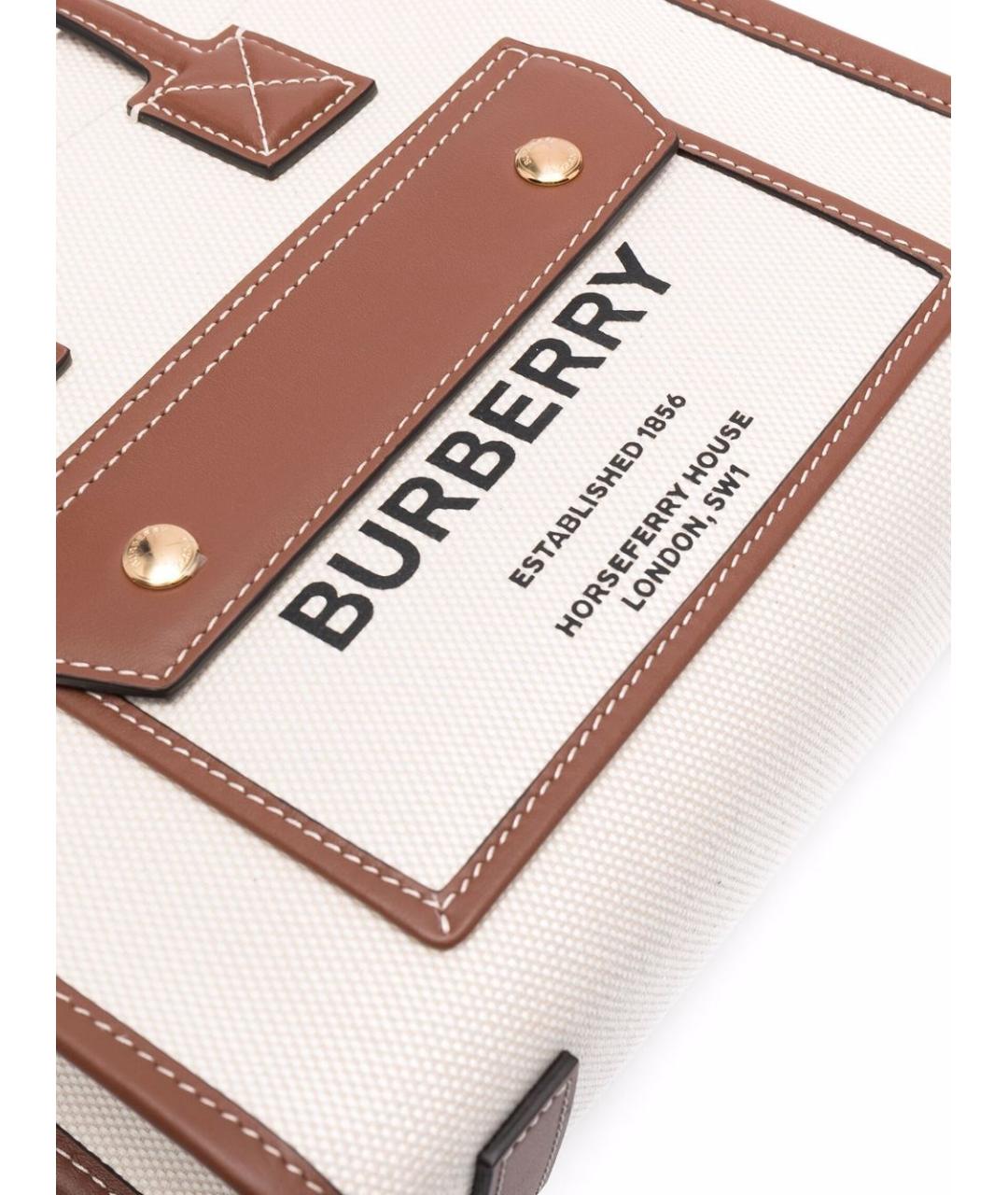 BURBERRY Белая тканевая сумка тоут, фото 3