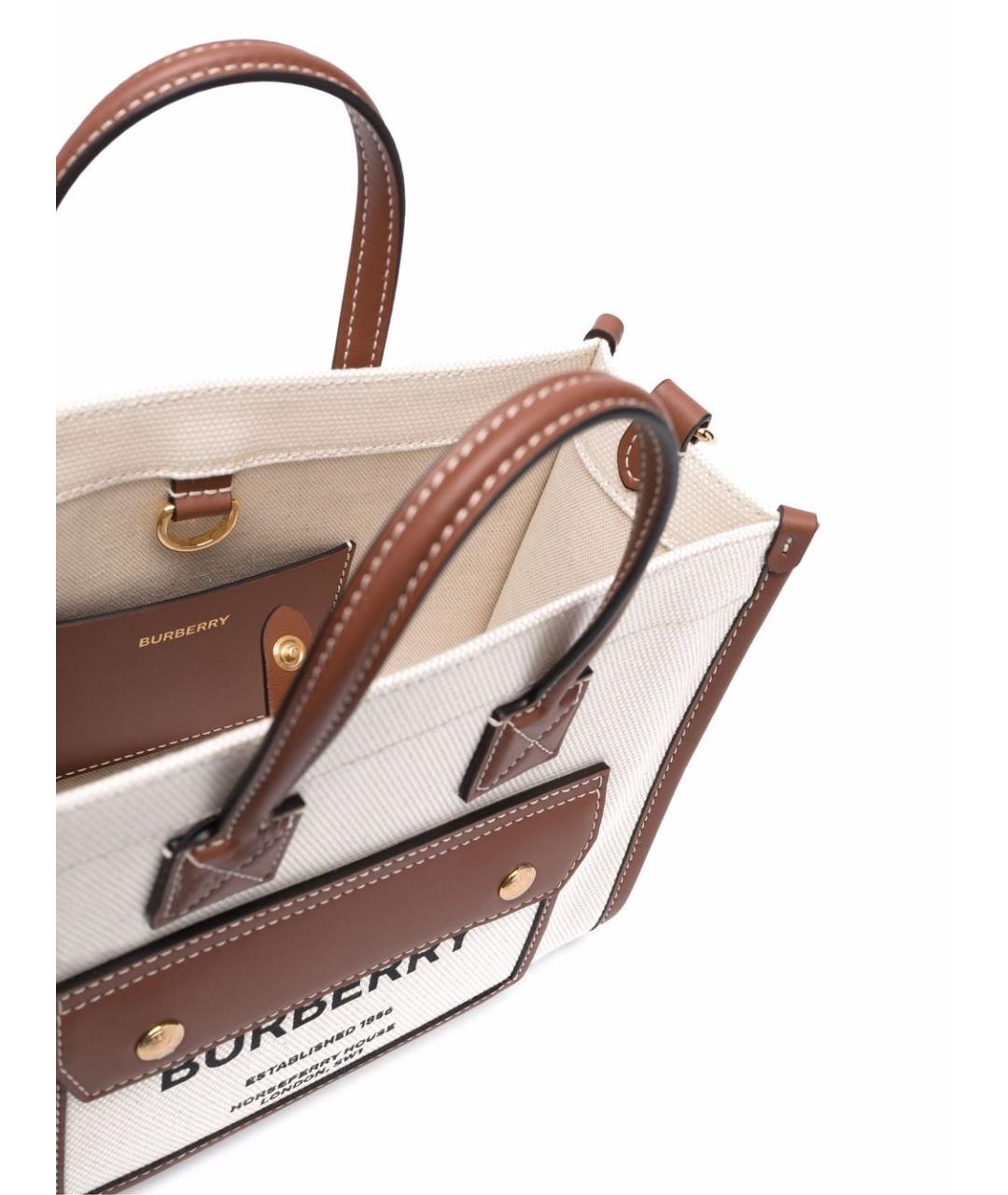 BURBERRY Белая тканевая сумка тоут, фото 2