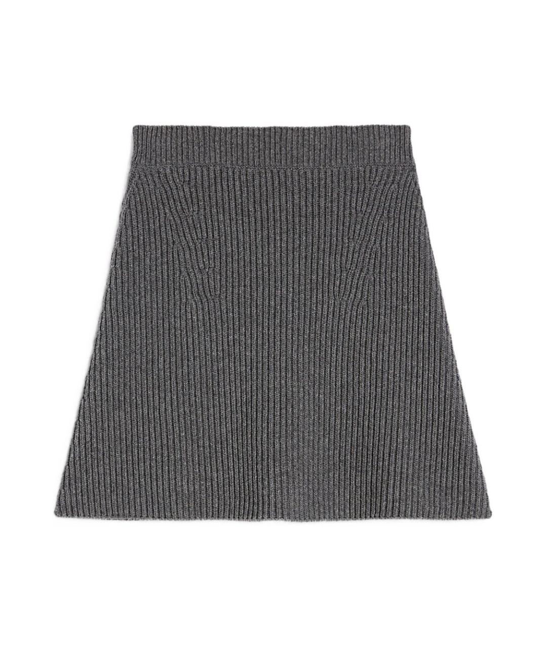 JIL SANDER Серая шерстяная юбка мини, фото 1