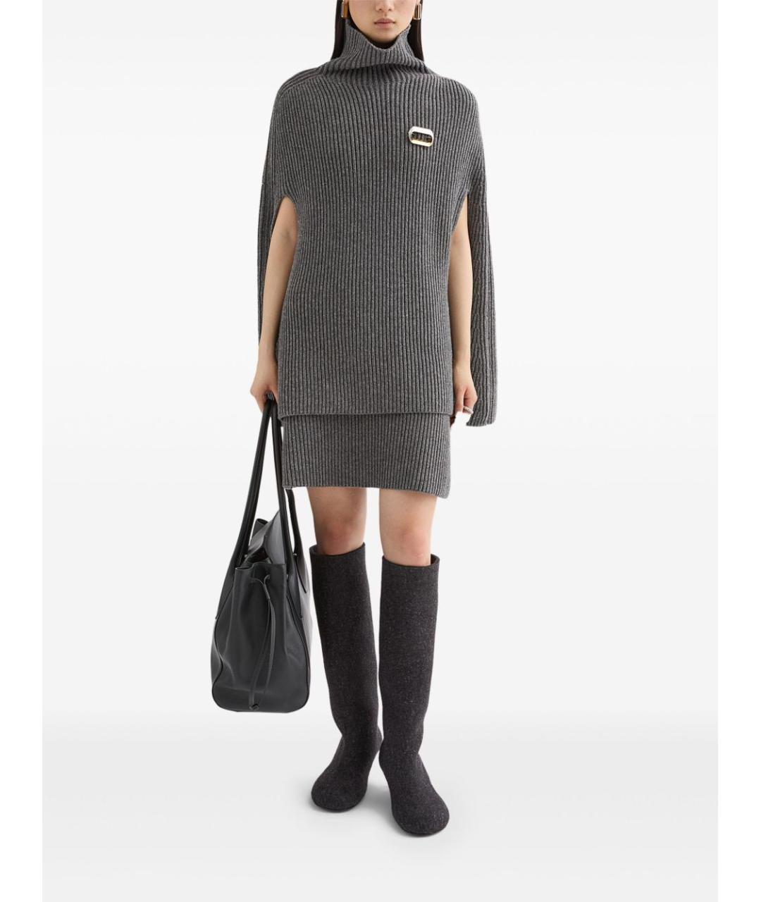 JIL SANDER Серая шерстяная юбка мини, фото 2