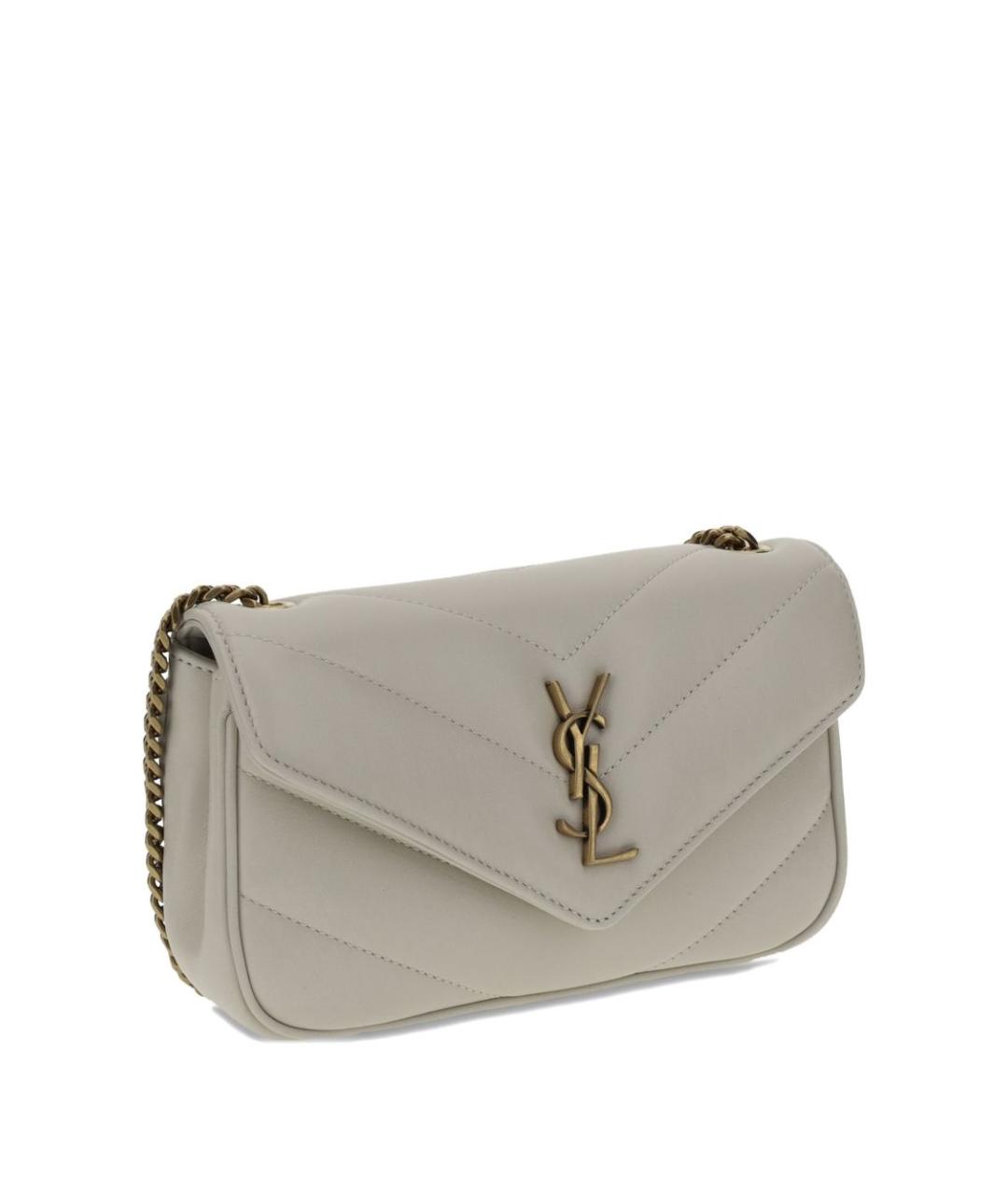 SAINT LAURENT Бежевая кожаная сумка через плечо, фото 3