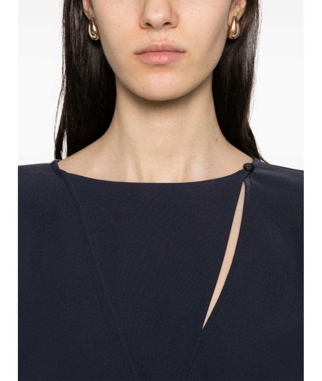 EMPORIO ARMANI Темно-синяя шелковая блузы, фото 4