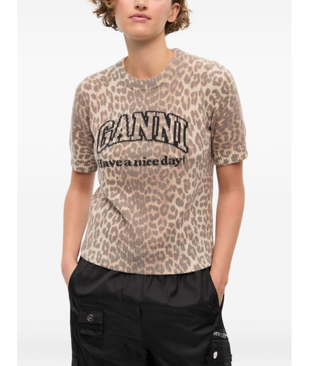 GANNI Коричневая футболка, фото 4