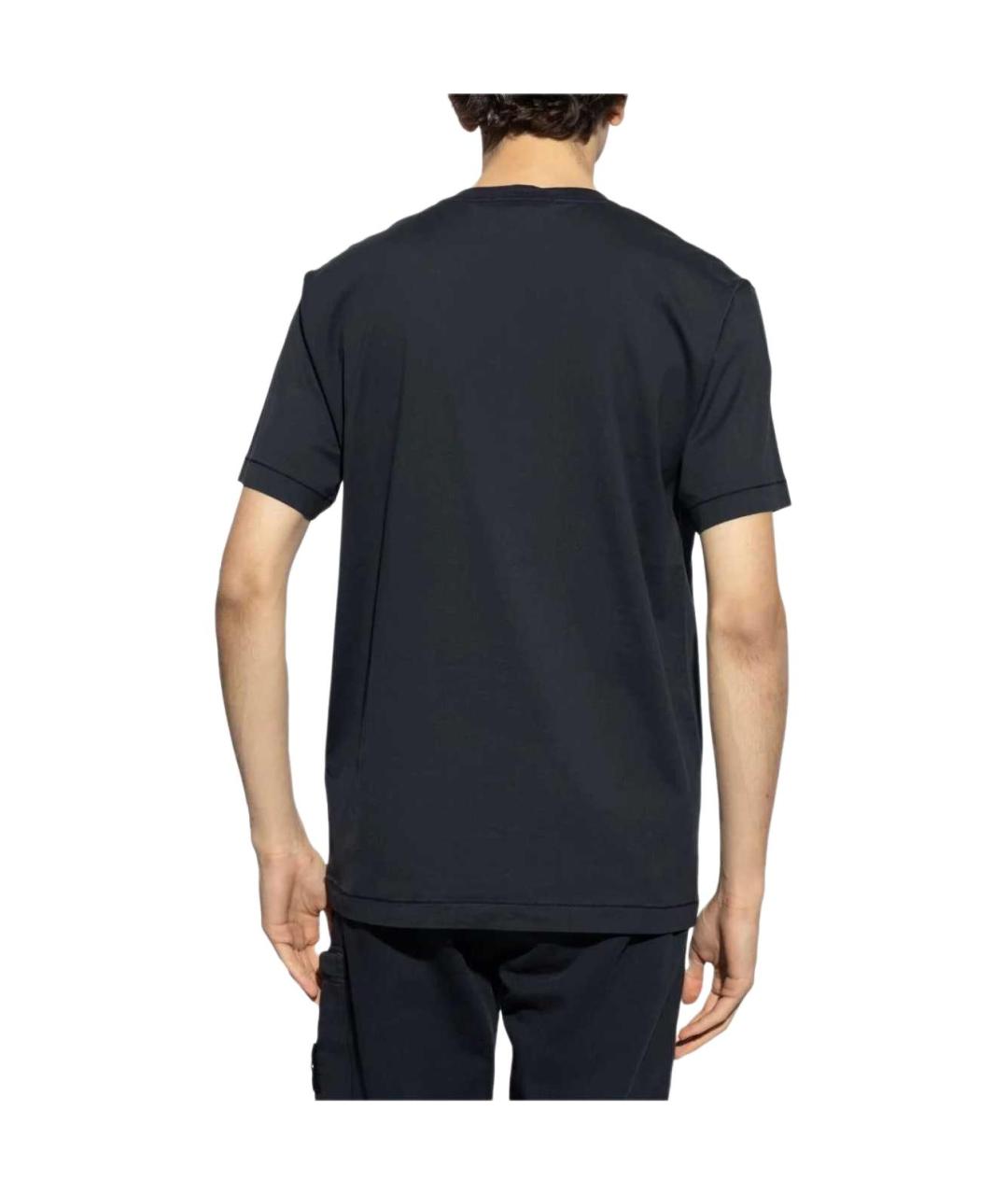 STONE ISLAND Темно-синяя хлопковая футболка, фото 4