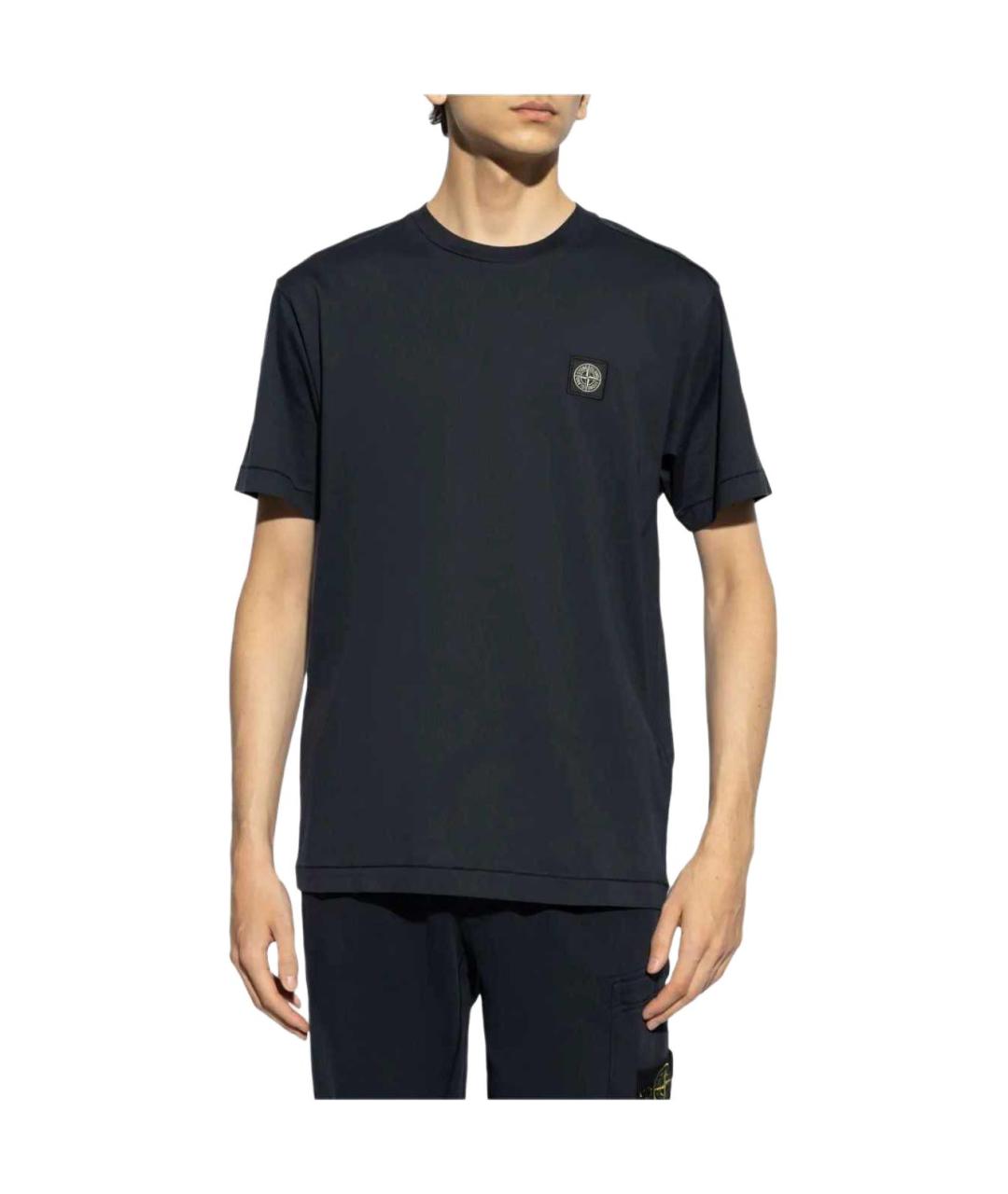 STONE ISLAND Темно-синяя хлопковая футболка, фото 3