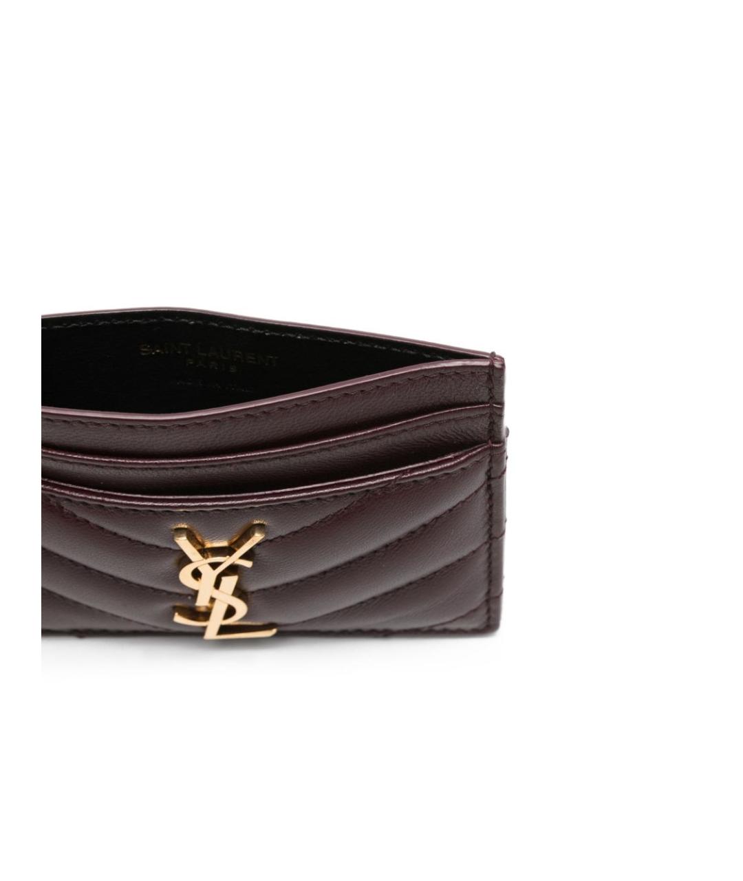 SAINT LAURENT Бордовый кожаный кардхолдер, фото 3