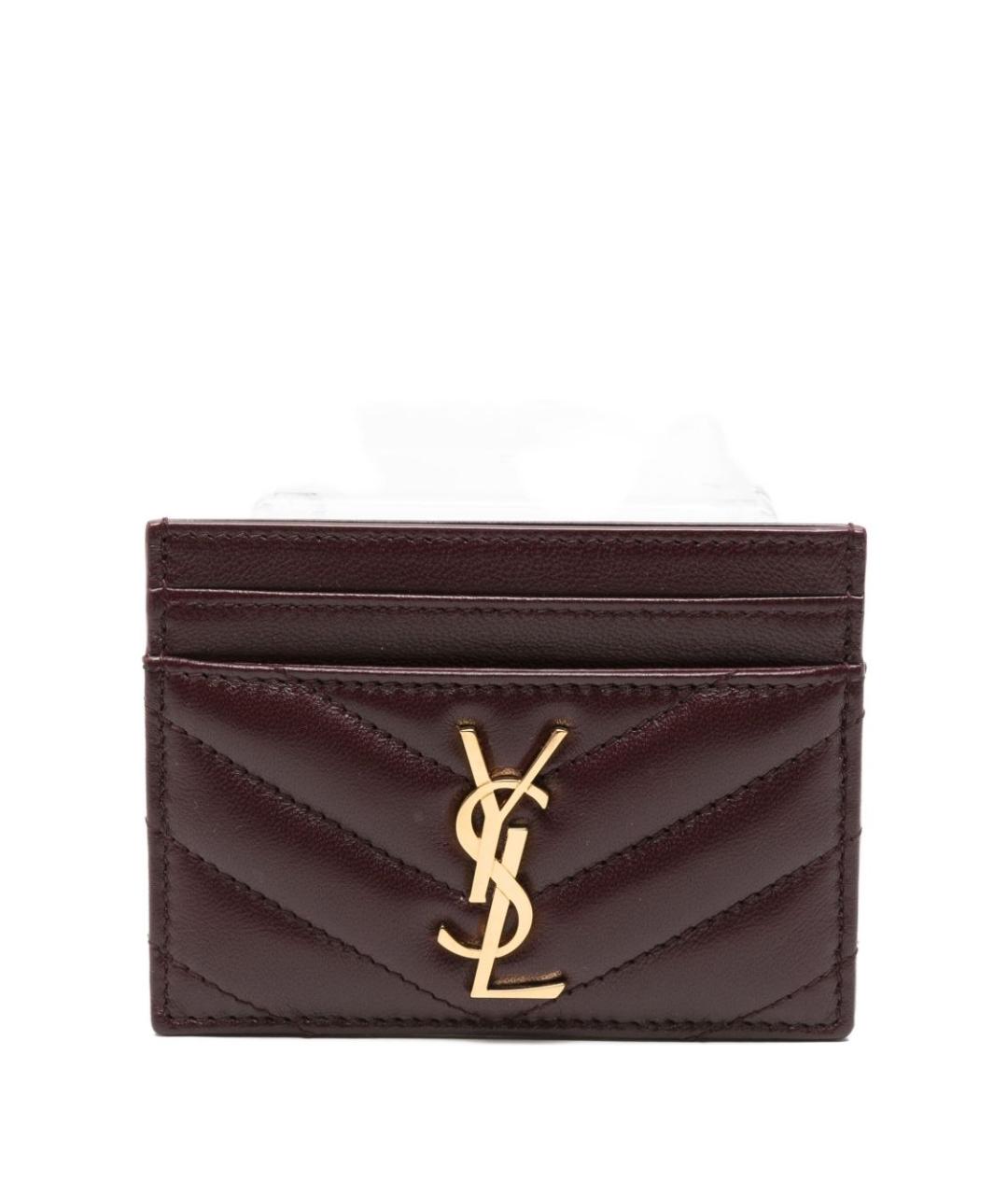 SAINT LAURENT Бордовый кожаный кардхолдер, фото 1