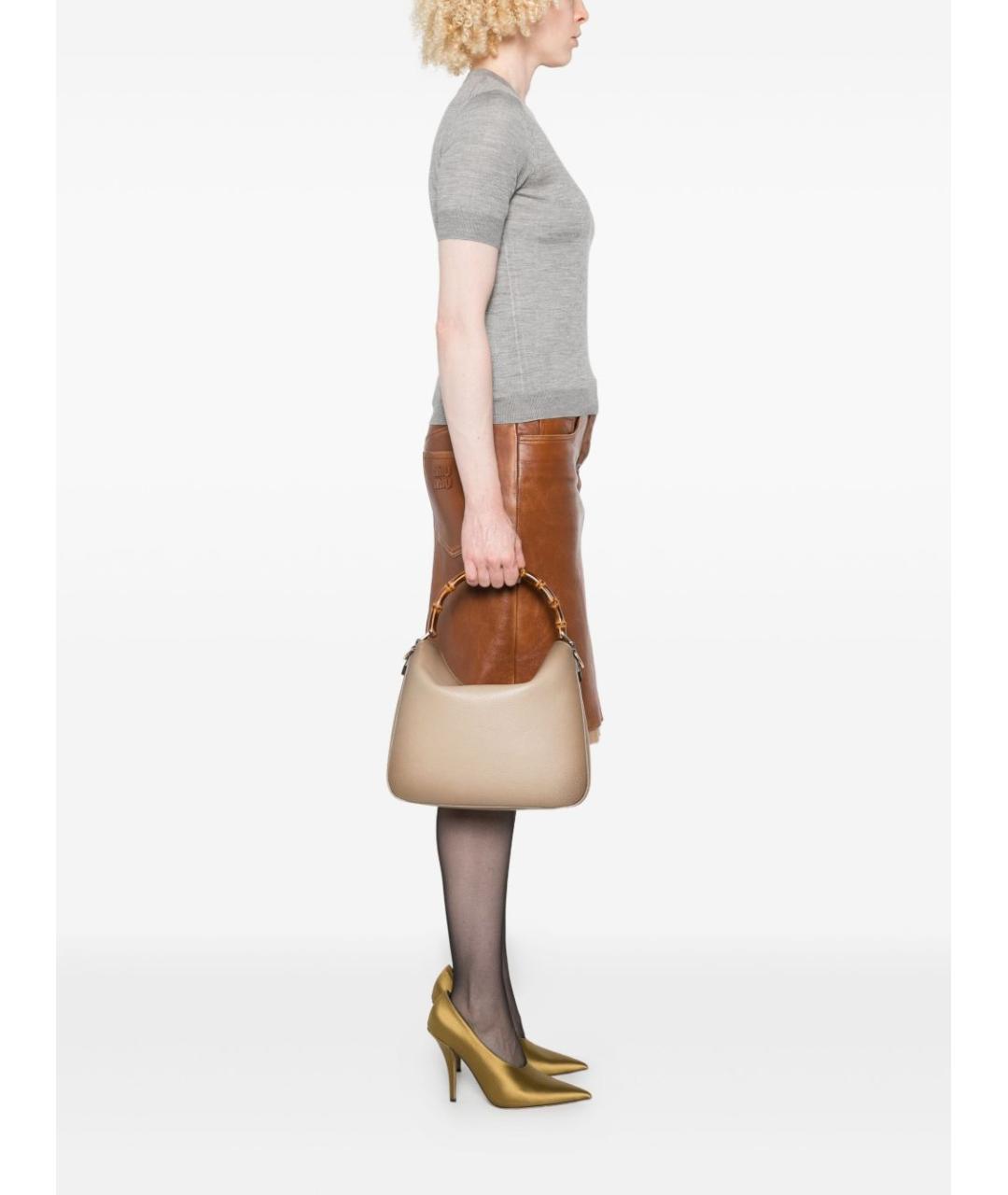GUCCI Бежевая кожаная сумка с короткими ручками, фото 3