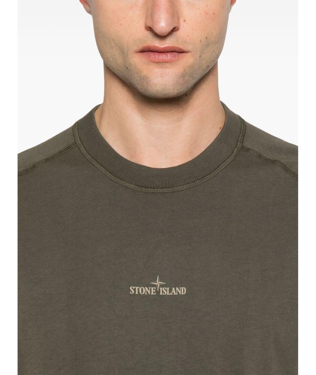STONE ISLAND Хаки хлопковая футболка, фото 3