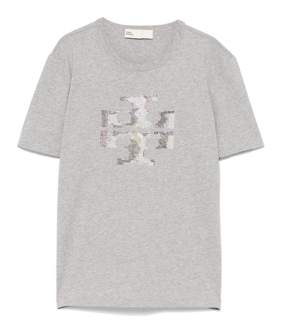 TORY BURCH Серая хлопковая футболка, фото 1