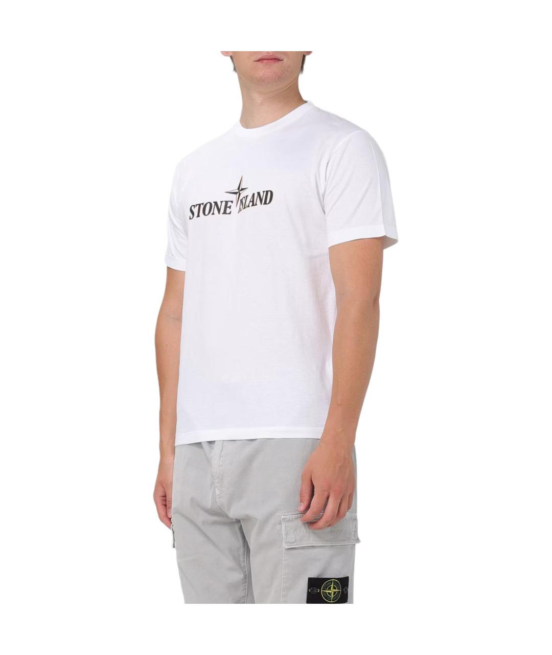 STONE ISLAND Белая хлопковая футболка, фото 3