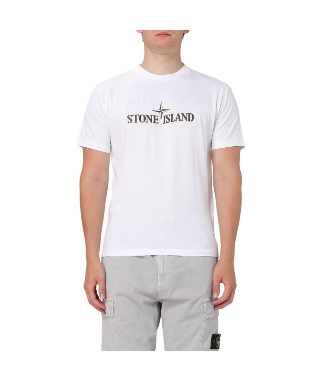 STONE ISLAND Белая хлопковая футболка, фото 4