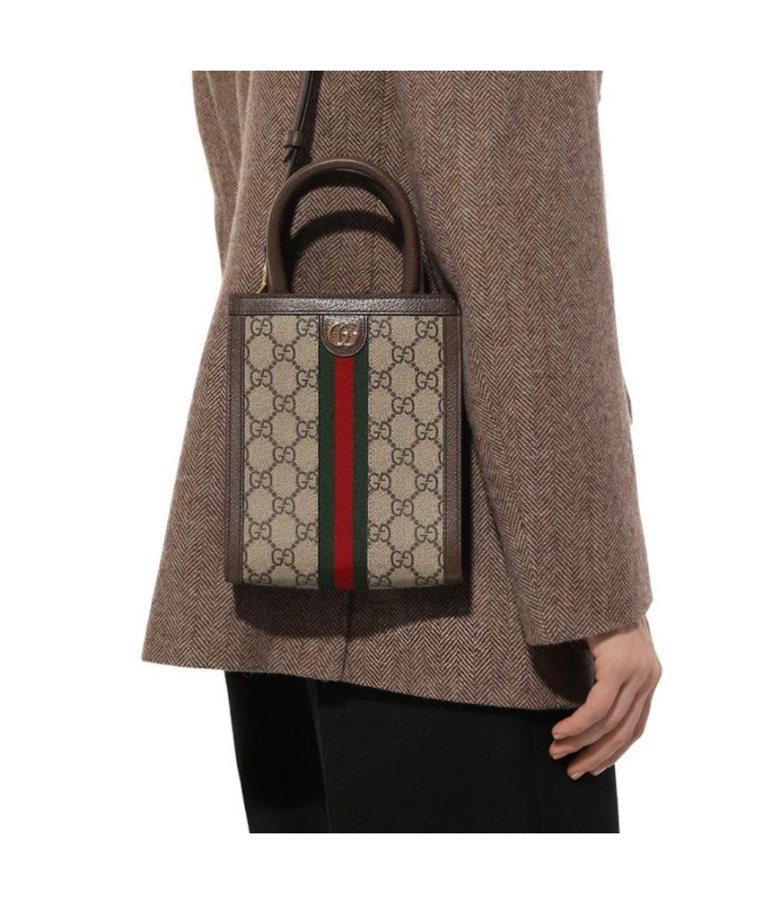 GUCCI Бежевая кожаная сумка с короткими ручками, фото 7