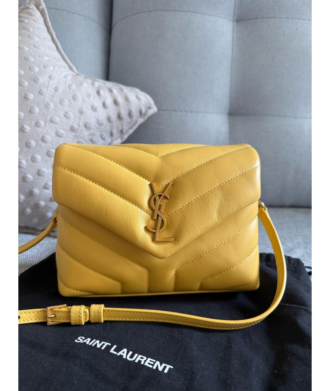SAINT LAURENT Горчичная кожаная сумка через плечо, фото 2