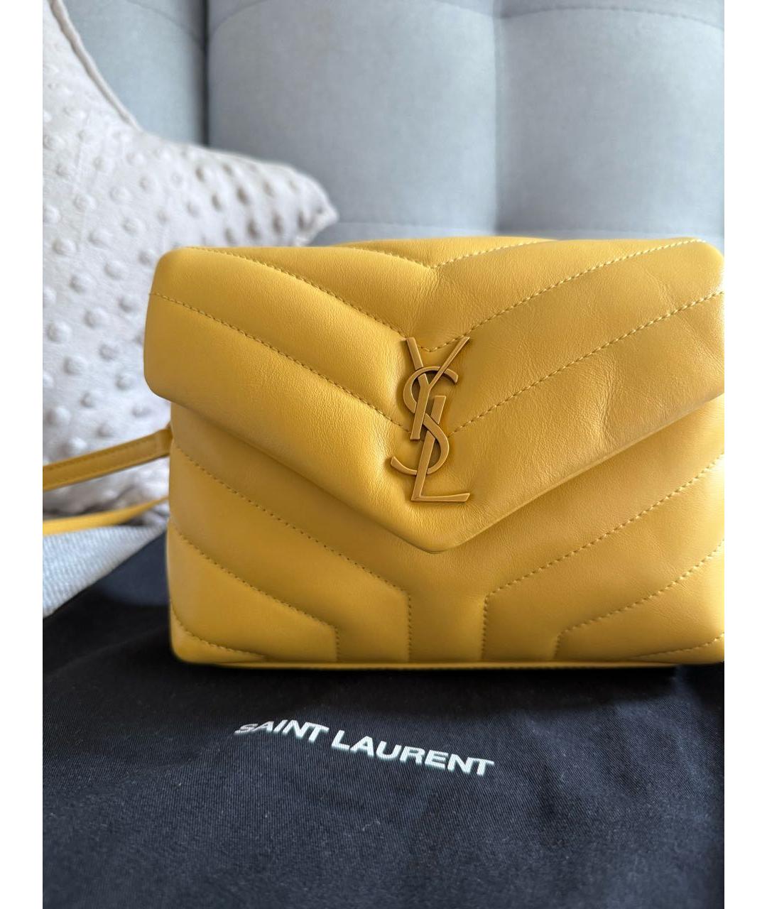 SAINT LAURENT Горчичная кожаная сумка через плечо, фото 3