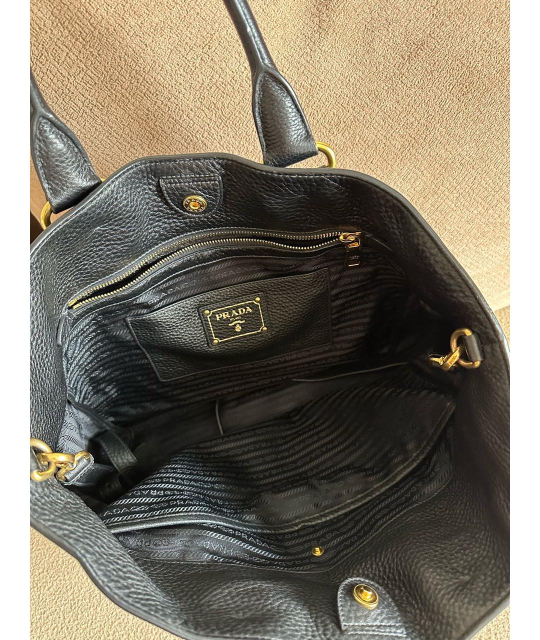 PRADA Черная кожаная сумка тоут, фото 4