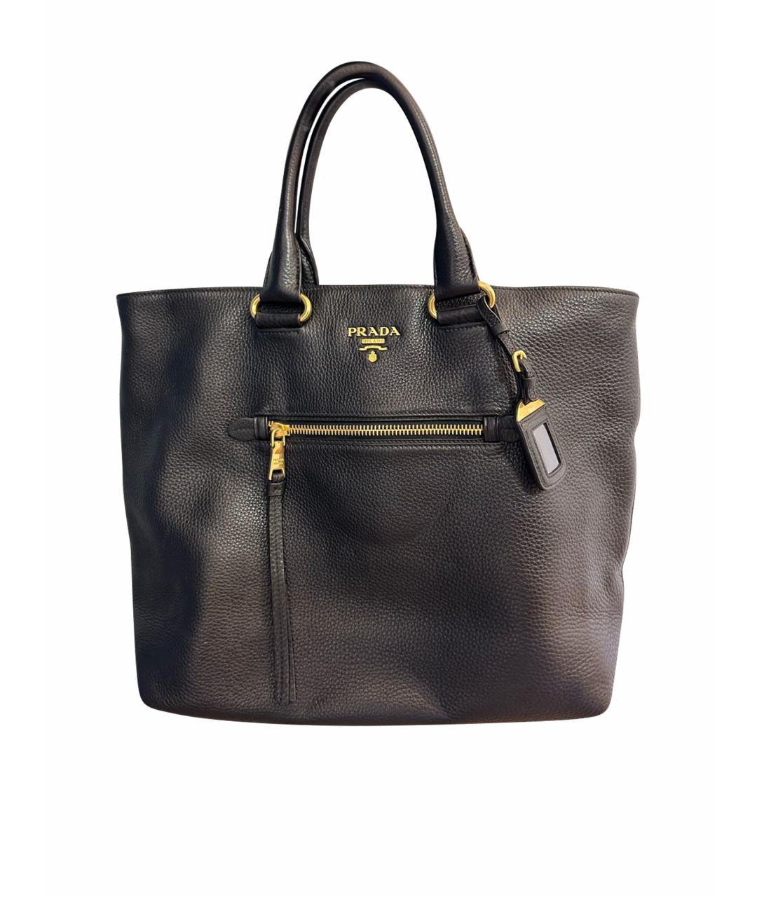 PRADA Черная кожаная сумка тоут, фото 1