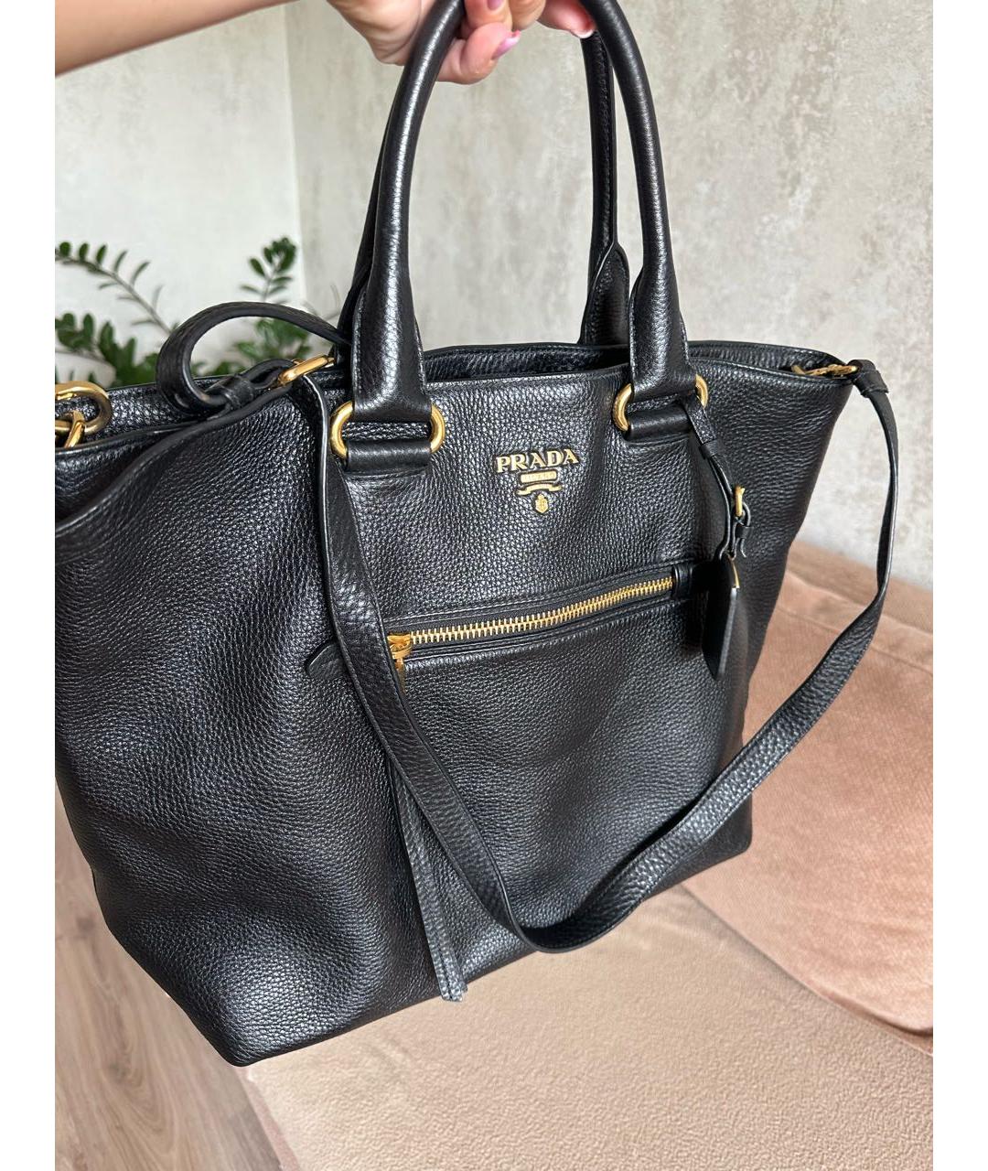 PRADA Черная кожаная сумка тоут, фото 5