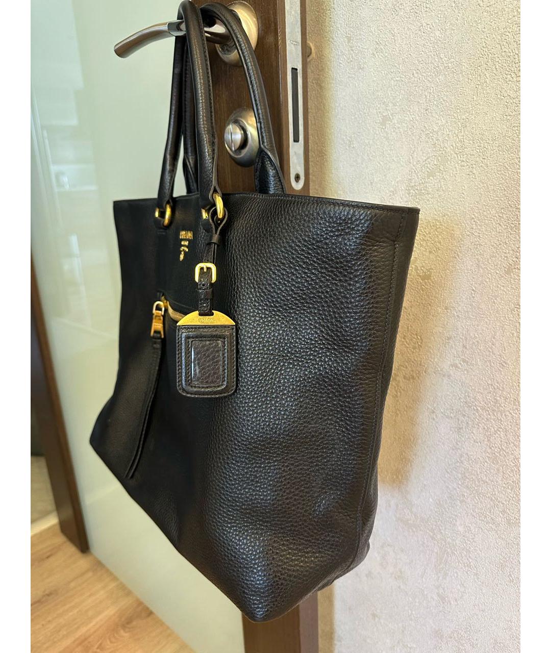 PRADA Черная кожаная сумка тоут, фото 2