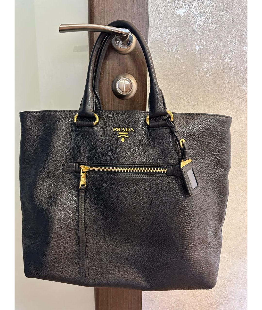 PRADA Черная кожаная сумка тоут, фото 9