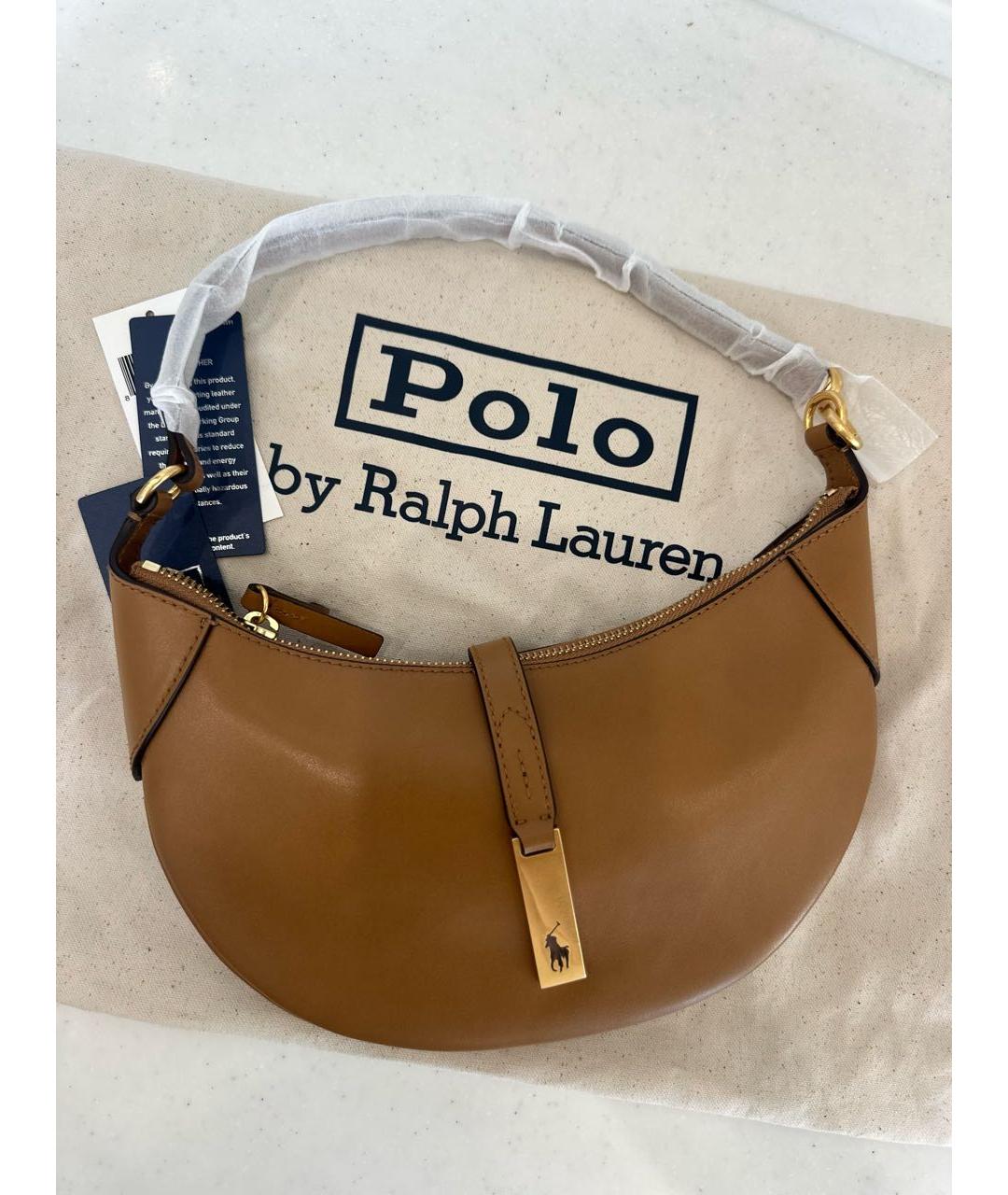 POLO RALPH LAUREN Коричневая сумка через плечо из лакированной кожи, фото 2