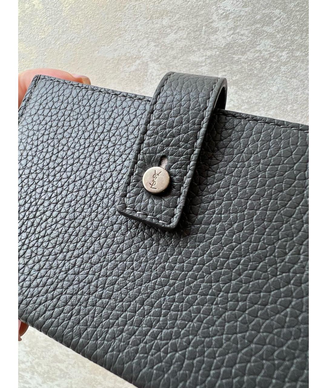 SAINT LAURENT Серый кожаный кардхолдер, фото 4