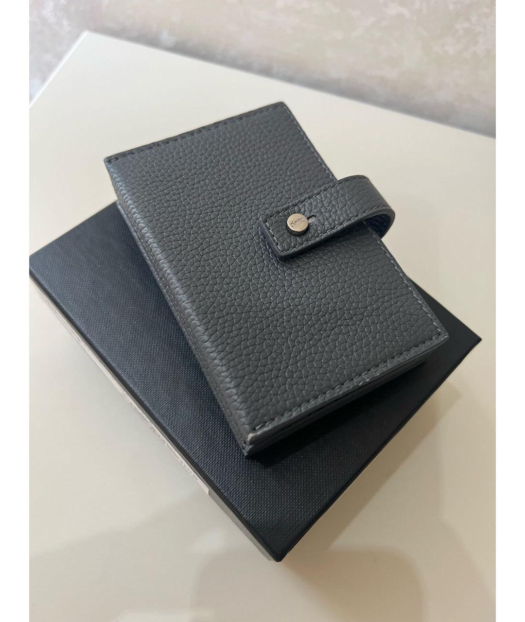 SAINT LAURENT Серый кожаный кардхолдер, фото 9