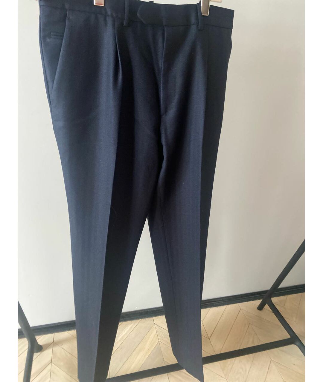 ALEXANDER MCQUEEN Темно-синие шелковые классические брюки, фото 8