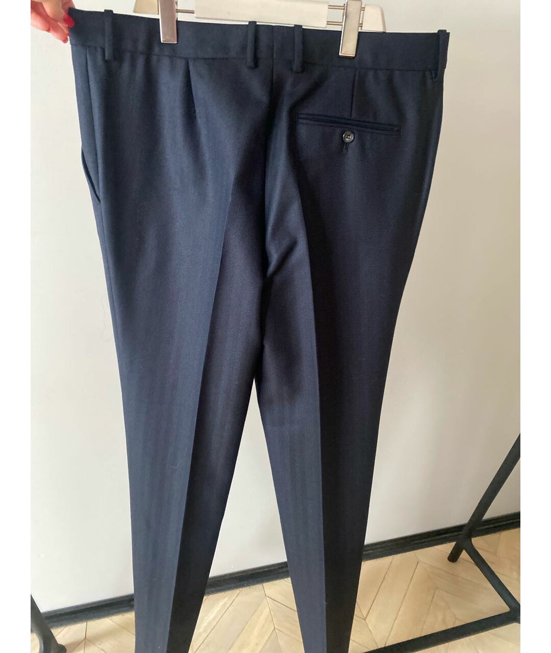ALEXANDER MCQUEEN Темно-синие шелковые классические брюки, фото 2